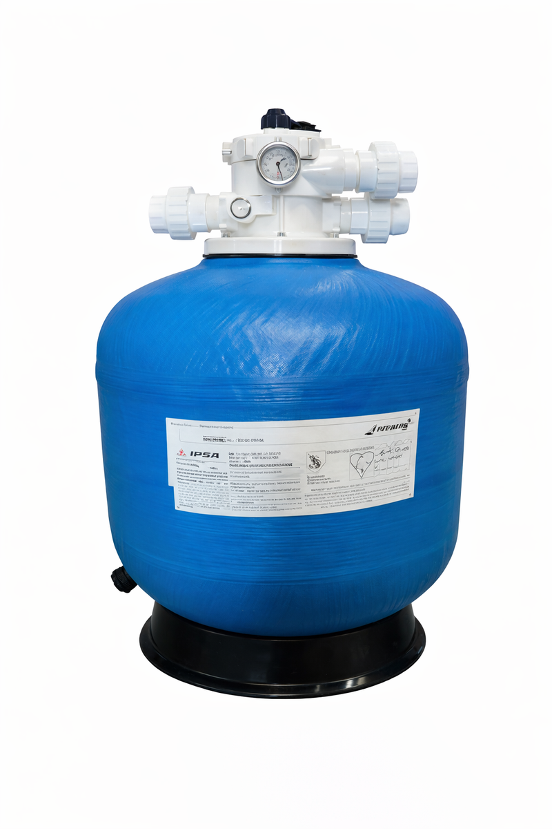 Akromen 860mm dia top mounted filter with bolt mounted 2"" MPV, 24 m3/Hr. 0.56m2, 400kg media