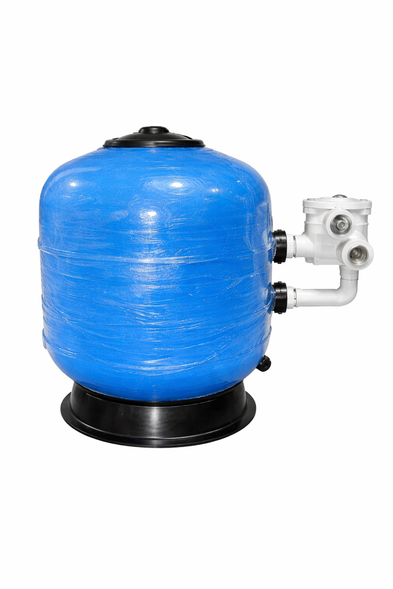 AKROMEN 960mm dia side mounted filter with bolt mounted 2"" MPV, 35 m3/Hr. 0.70m2, 470kg media